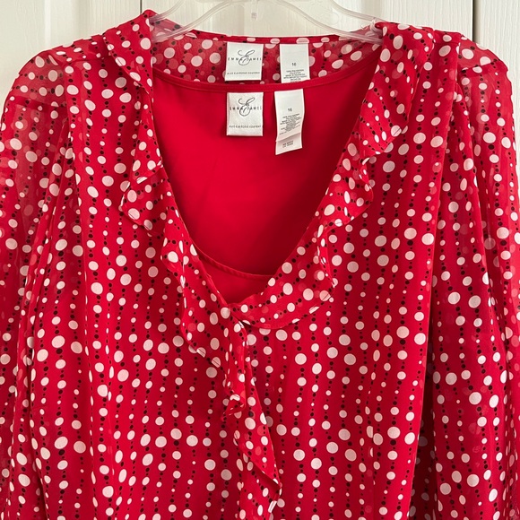 Emma James Red Polka Dot Blouse with red tank top - Picture 1 of 12